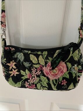 Vera Bradley Black Floral Quilted Crossbody with Pink & Green Blooms